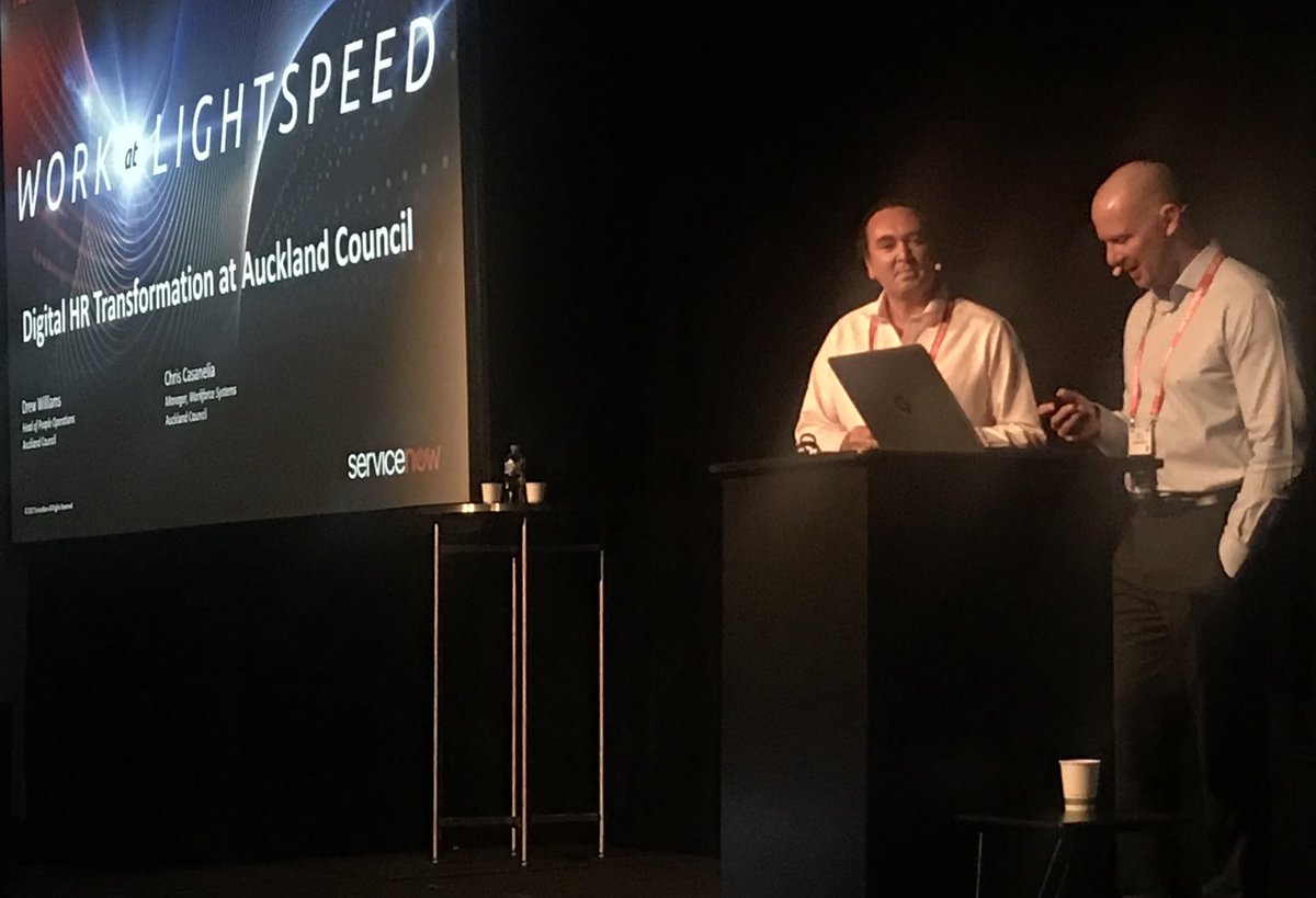 penhammond's tweet photo. Awesome HR transformation story from @AklCouncil at #NowForum thanks Drew and Chris for sharing your amazing journey with #ServiceNow https://t.co/dRYDqJr1Xm