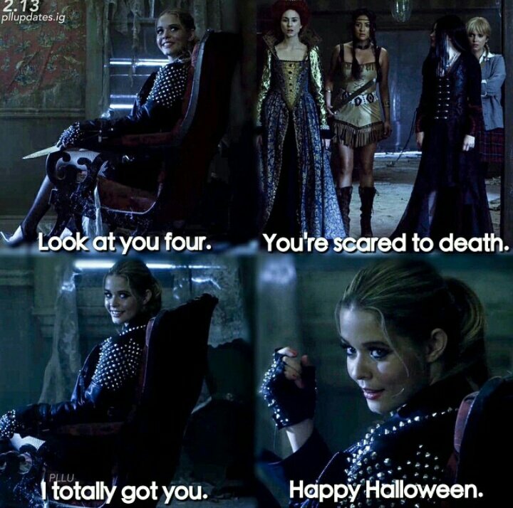 tvshowquote1's tweet photo. #Alison: Look at you four. You’re scared to death. I totally got you. Happy Halloween. #TheFirstSecret #PLL #PrettyLittleLiars #Season2 https://t.co/eoEt3EZ4AG