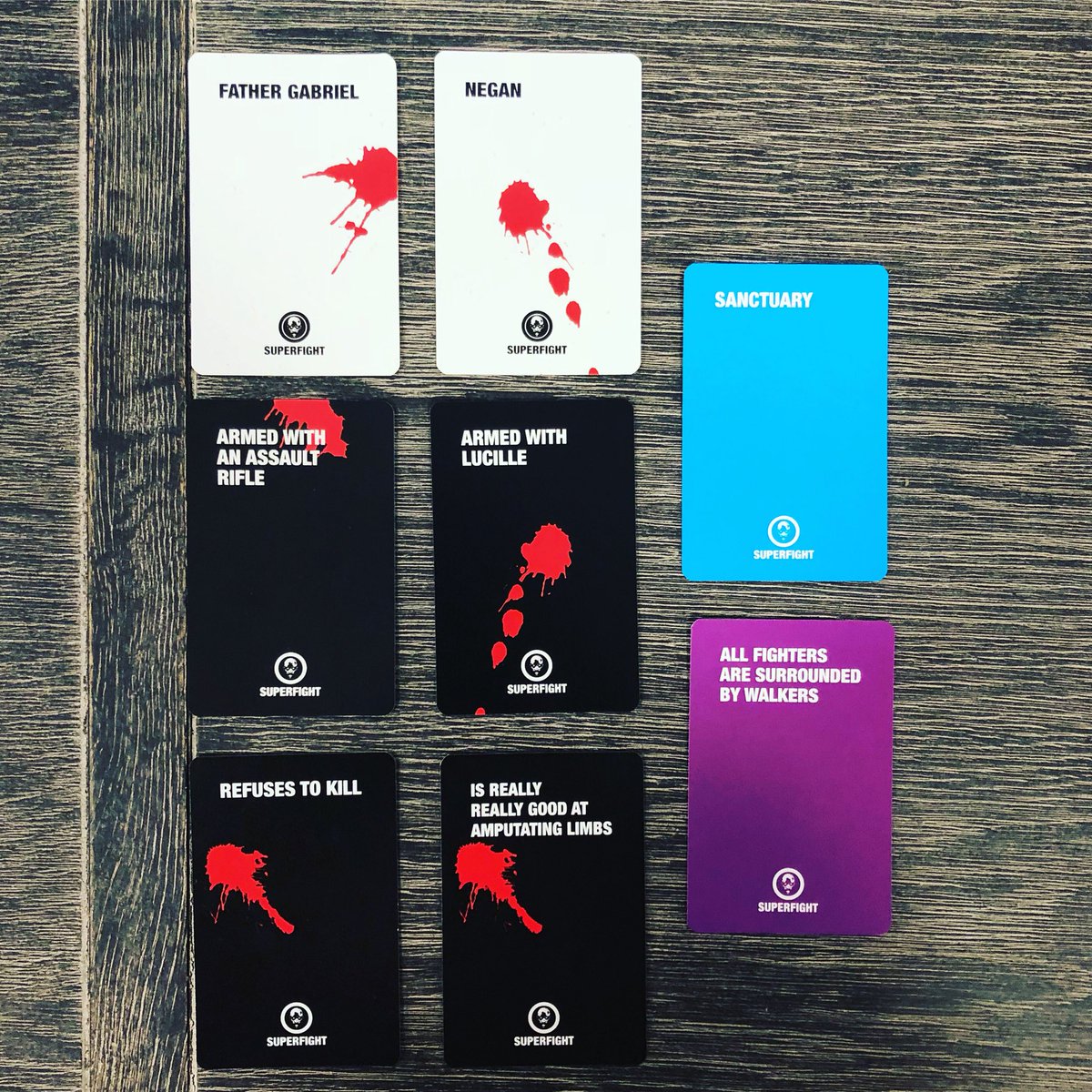 Superfight's tweet photo. In case you’re wondering, you CAN re-enact scenes from #TheWalkingDead Season 8 Premiere using our TWD #Superfight deck 😱 https://t.co/xGnar9qisO