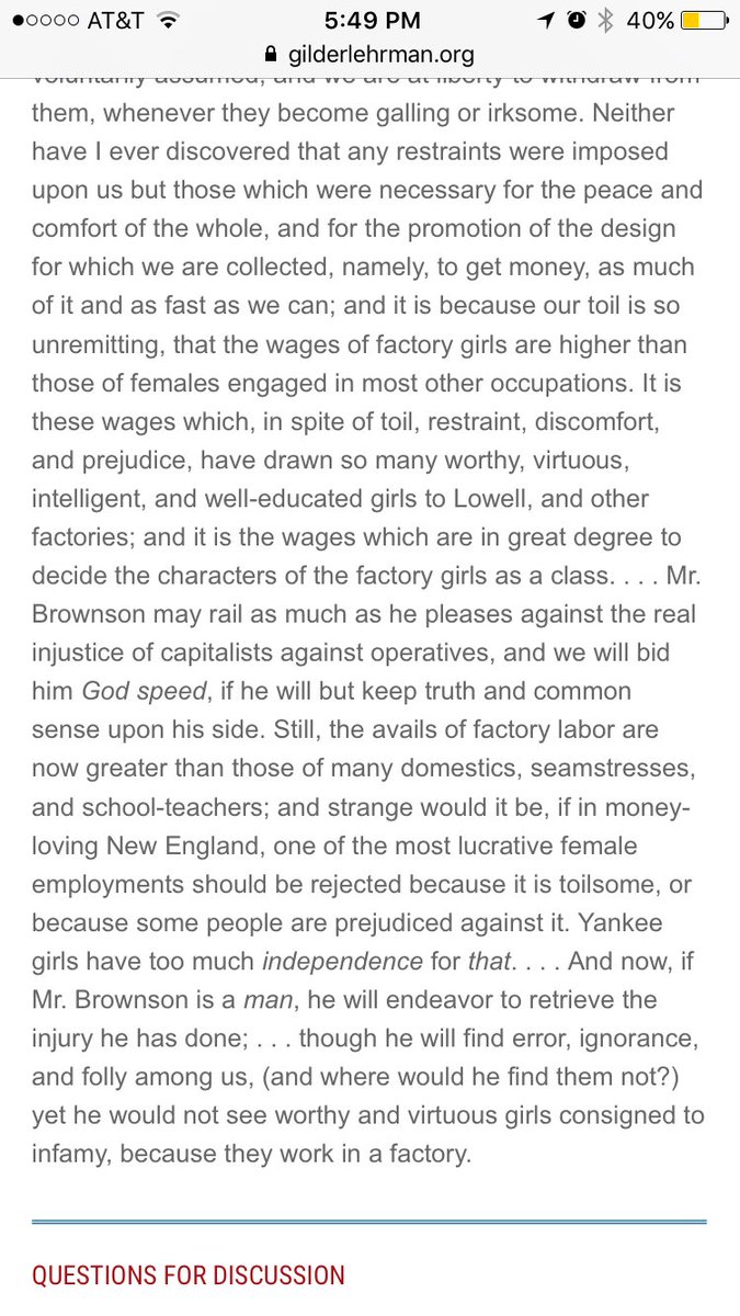 CSorenson2019's tweet photo. #APUSH220 Thanks Francis Lowell &amp; his Textile Mill that were able to employ women expressing freedom @Gilder_Lehrman https://t.co/b1BjMIZIG8 https://t.co/oBvohtyx3M