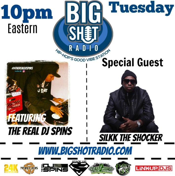 spinspromo's tweet photo. Catch @therealdjspins on @bigshotradio From 10pm-12am Est Time Featuring @SilkkTheShocker !!! #NoLimitSoldier #Shockerworld #Hiphop #Music https://t.co/yCNST3Lxks