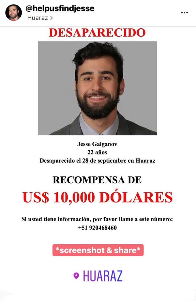 helpusfindjesse's tweet photo. DESAPARECIDO EN PERU
Nombre: JESSE GALGANOV
Edad: 22
Ciudadanía: CANADIENSE
ALTURA: 180 cm
#HELPUSFINDJESSE
#MissingPerson #Peru #Huaraz https://t.co/HFISY16Dv3