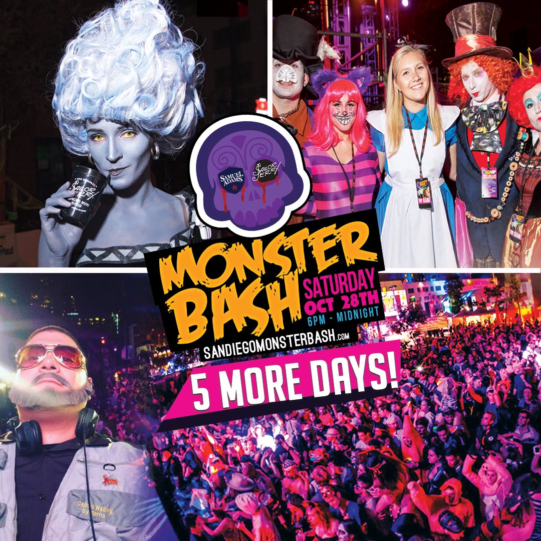 SDBlockParties's tweet photo. The countdown is ON. 😈 [ F I V E ] more days until #SDMonsterBash! 🎃 Get your tix ASAP for 10/28!

TIX ---> https://t.co/kutp0RKSR9 https://t.co/aBI5OYsnft