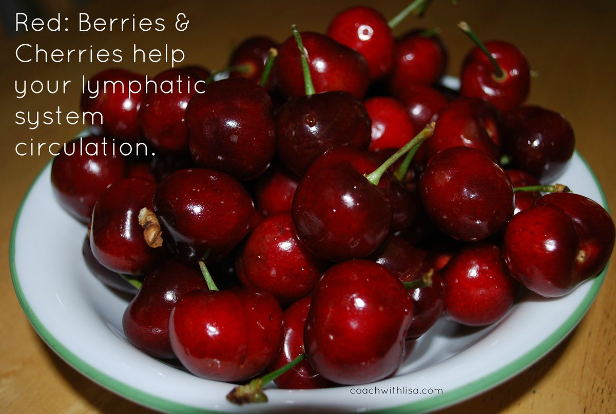 Eat red berries and cherries to keep your lymphatic system circulating. A few a day is best as there's a lot of sugar in them.