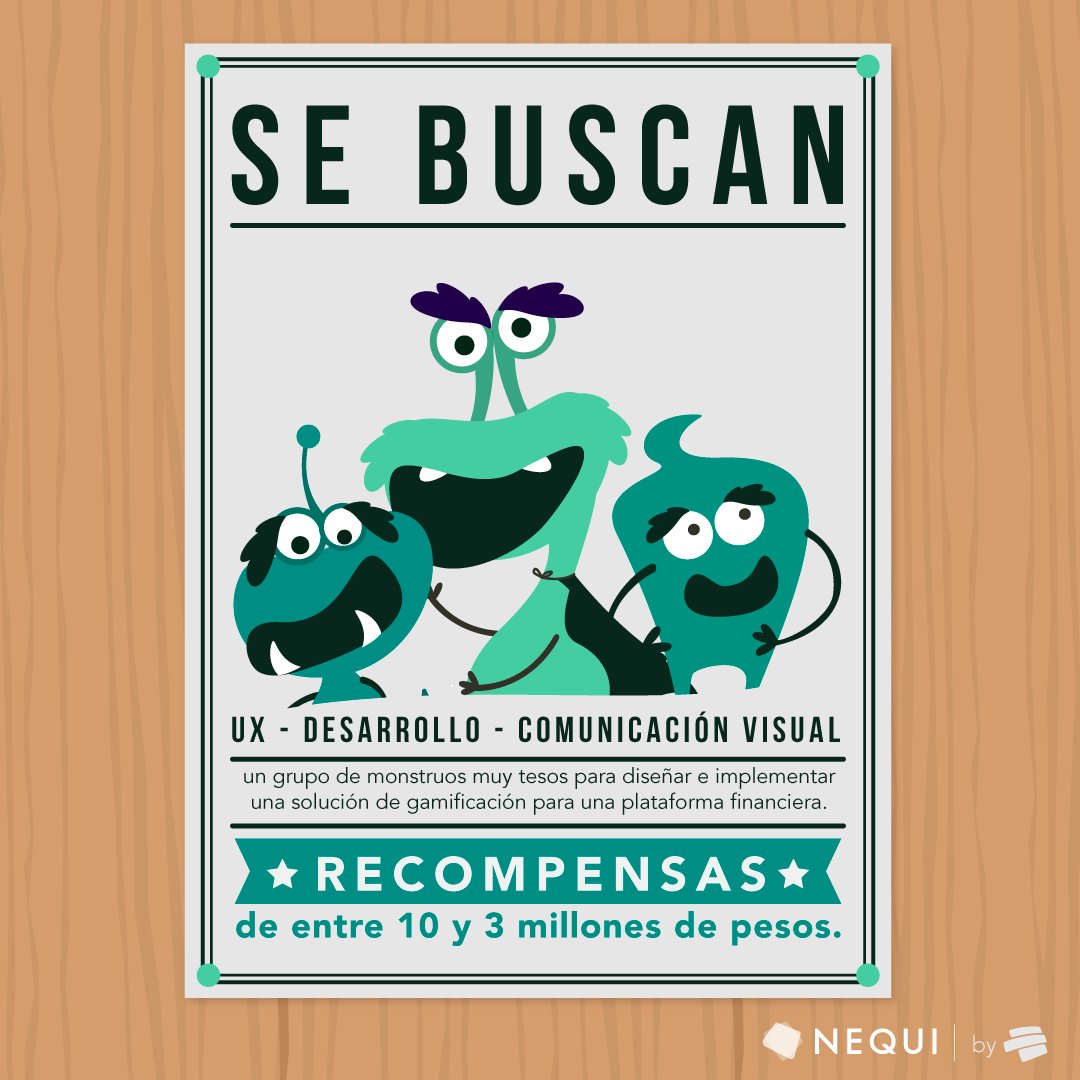 Nequi's tweet photo. Vamos a hacer una Hackathon y buscamos monstruos del diseño, el desarrollo y comunicación. Compartan e inscríbanse https://t.co/J3FOR06cKz https://t.co/WCRY4yyaed