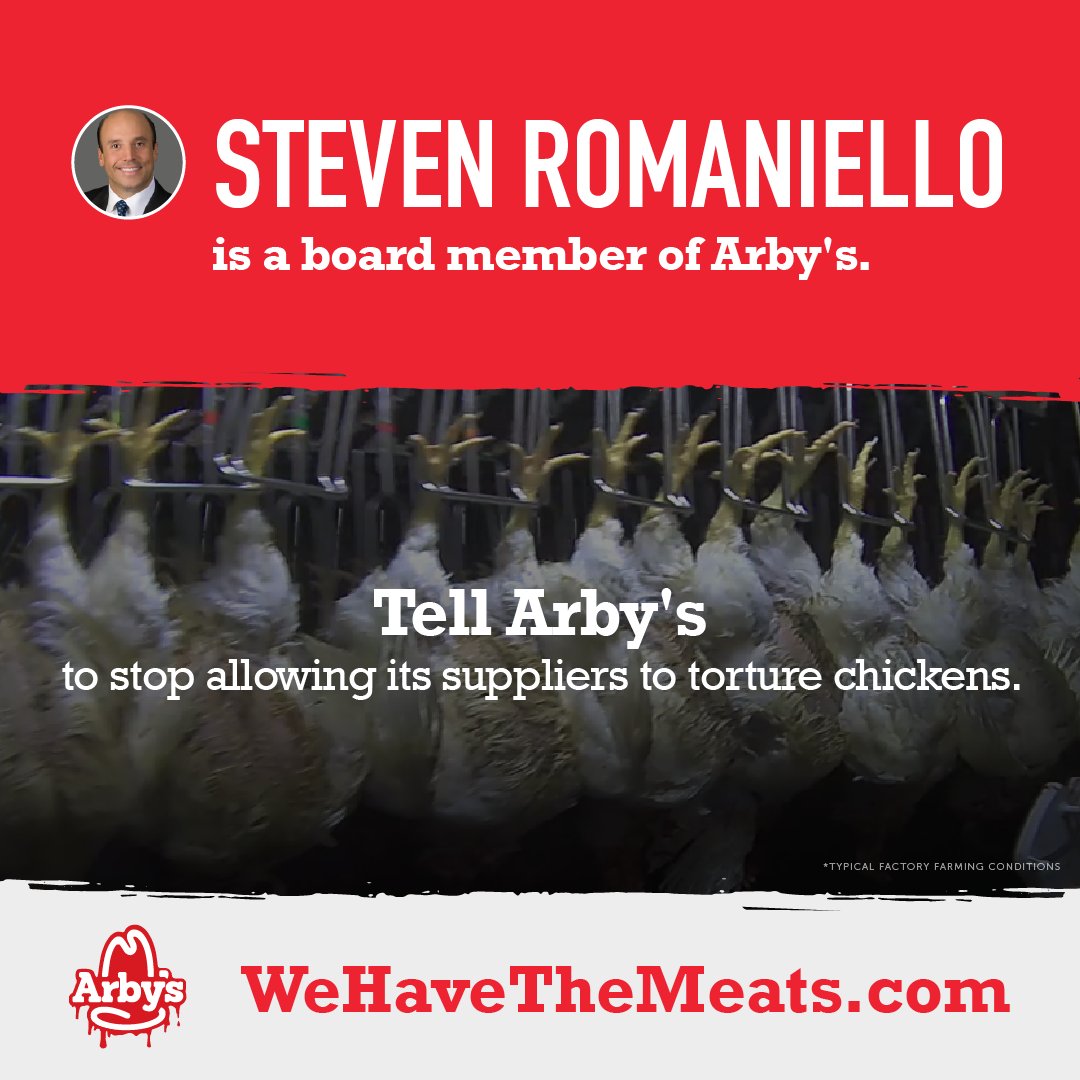 VegOKC's tweet photo. I’m appalled that Steven Romaniello serves on @arbys board. @arbys is behind the times. https://t.co/dTxCYVAXQ0 #WeHaveTheCruelty