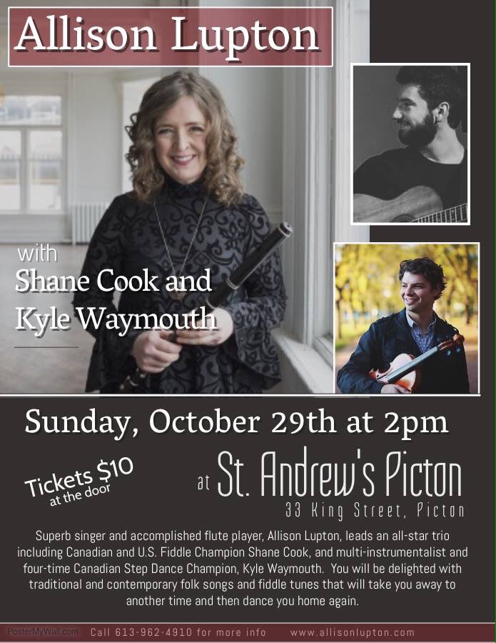 PECmusicevents's tweet photo. In Picton this Sunday- Allison Lupton with Shane Cook and Kyle Waymouth- 2pm $10 admission #musicinthecounty https://t.co/z6f7fJbR3v