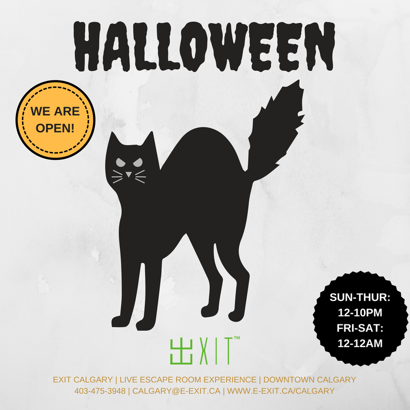 ExitCalgary's tweet image. Halloween: Dress up &amp;amp; Check in for 20% off normal admission prices
(must show proof of check-in on Facebook or Instagram) 
Call 403-475-3948