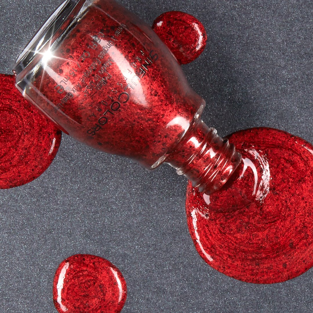 SinfulColors's tweet photo. Arenβt you just un-dying over this shimmery blood-red & black speckled shade? β€οΈ π€ #UndeadRed @Walgreens only #SCHalloween #SinfulColors https://t.co/n312UYbNhJ