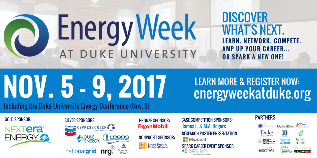 FuquaEnergyClub's tweet photo. Looking to amp up your energy career? Learn and network at 12 #EnergyWeekatDuke events, incl. the Conference (11/8)! https://t.co/t2Zep4cIxO https://t.co/fhR9Z1RSum