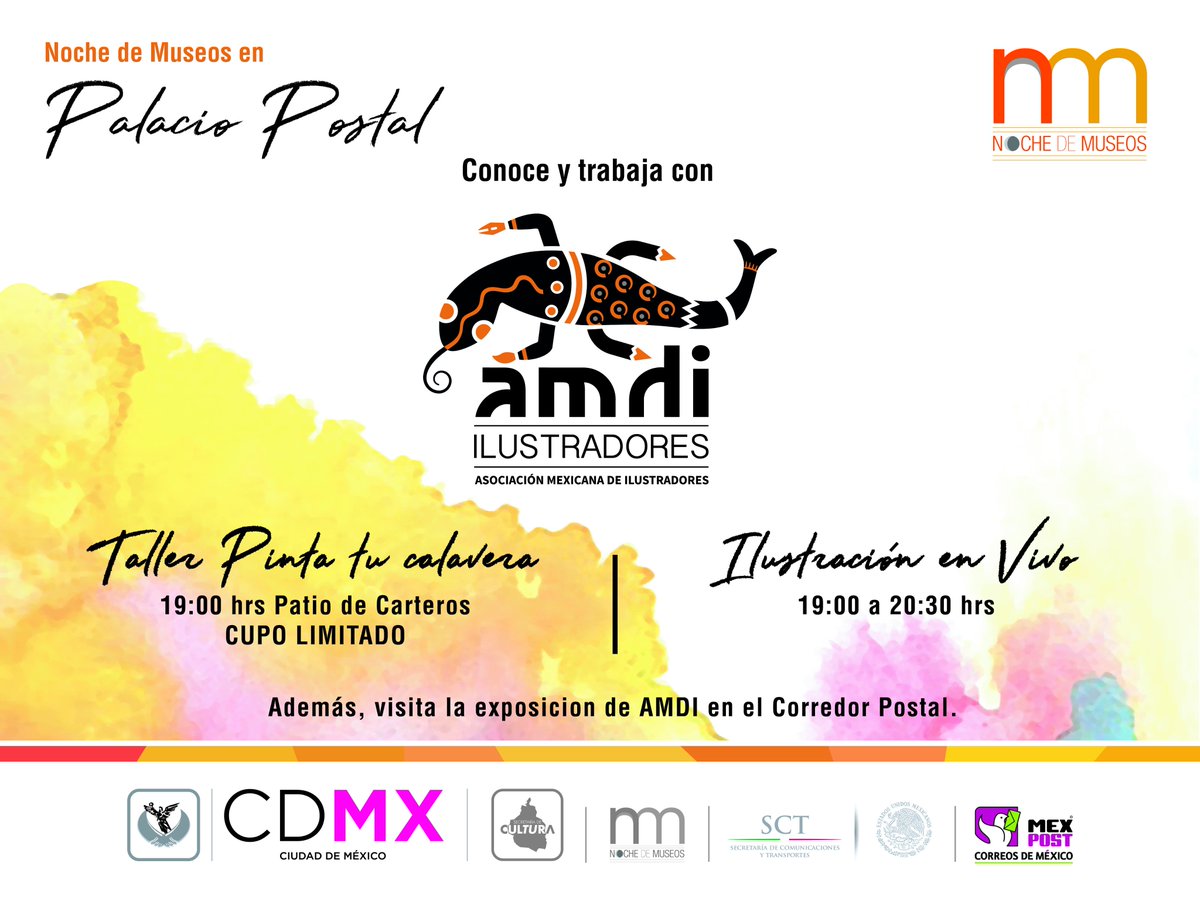 CorreosdeMexico's tweet photo. Te esperamos mañana en nuestra #NocheDeMuseos. Podrás pintar tu calavera, presenciar trabajo de ilustración y la exposición del #AMD2017 https://t.co/tPbQ4fCgLA
