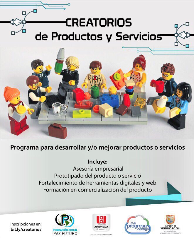 nvelez's tweet photo. Hasta hoy a las 12 AM abiertas las inscripciones al programa #Creatorios para prototipar #Productos y #Servicios #Emprendimiento #FabLabCali https://t.co/Dd9vv0LzdN