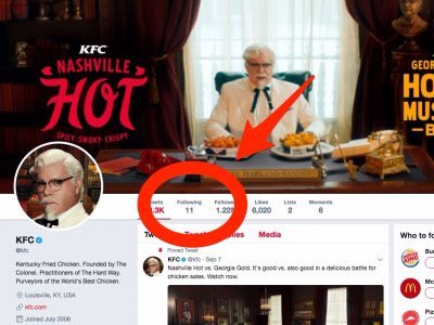 JamieYVR's tweet photo. Clever...Why the KFC Twitter account follows just 11 people.  

 https://t.co/819EPsJWqw https://t.co/9vdSUzgnx3
