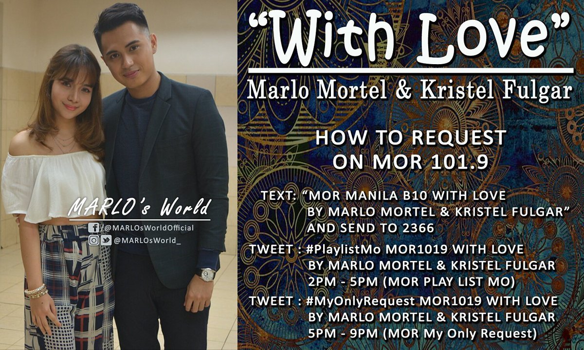 MARLOsWorld_'s tweet photo. Don't forget to vote/request @marlo_mortel @kristelfulgar newest single "WITH LOVE" on @mor1019! Make it a daily routine! Thank you all! 🙌❤ https://t.co/Q0APKQg84w