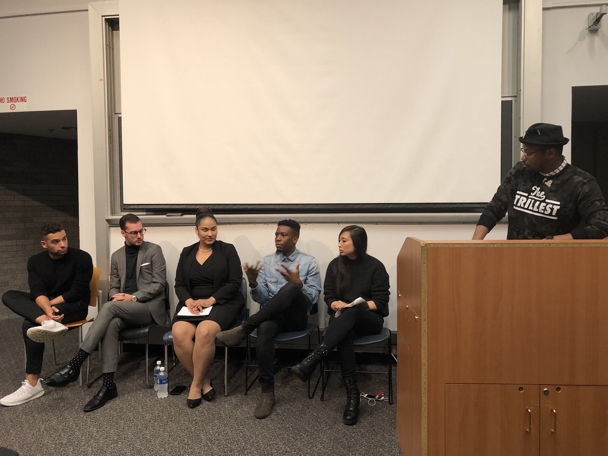 manhattanyd's tweet photo. Our panelists discussing who they are & how they deconstruct their privilege. #MakeItAboutRace https://t.co/GODLMwhciJ