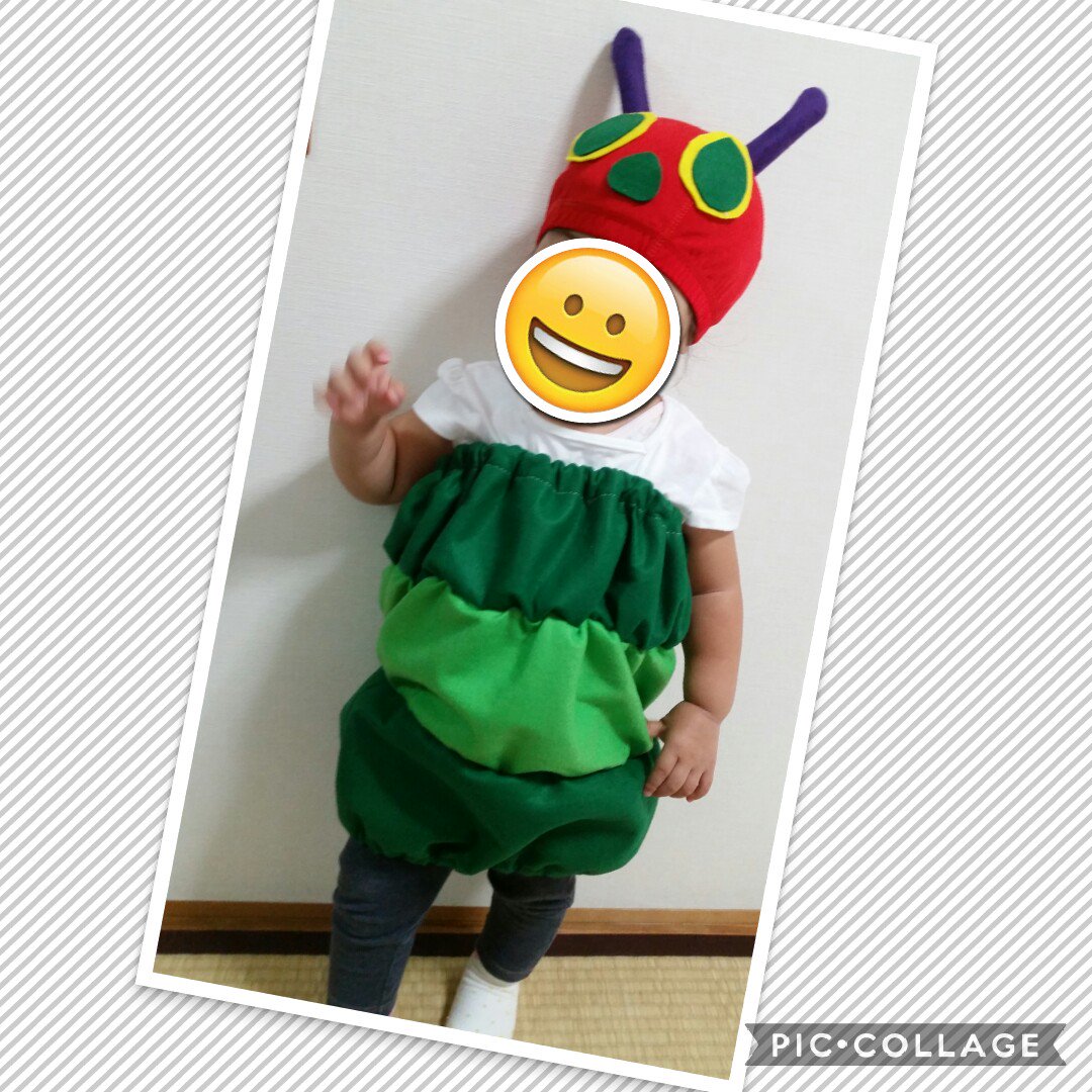 Twitter 上的 もり子宮沢 At Santa Fe ハロウィン会用衣装作成 100均のフェルトと水泳帽ではらぺこあおむし W 触角は袋にするとフェルトのハリで勝手に立つ 顔は接着剤でぺたり 服はゴム入れてモコモコあおむし感 これがこうなってこうじゃ ハロウィン