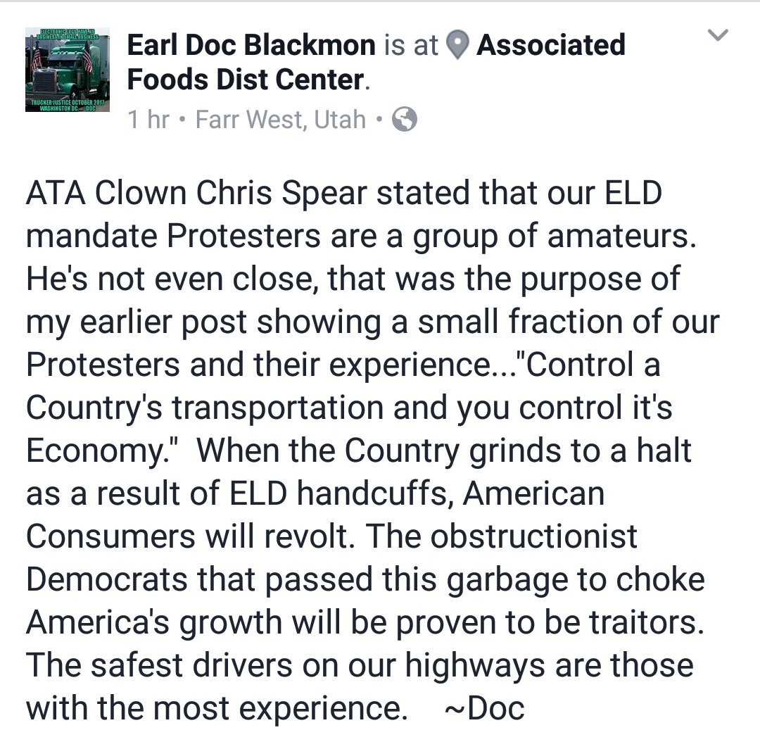 earl_doc's tweet photo. Truckers with 10 to 50 years and 1 to 5 million safe miles have had enough @realDonaldTrump @POTUS #atafakenews #eldorme #HR3282 https://t.co/1leHDMj9J2