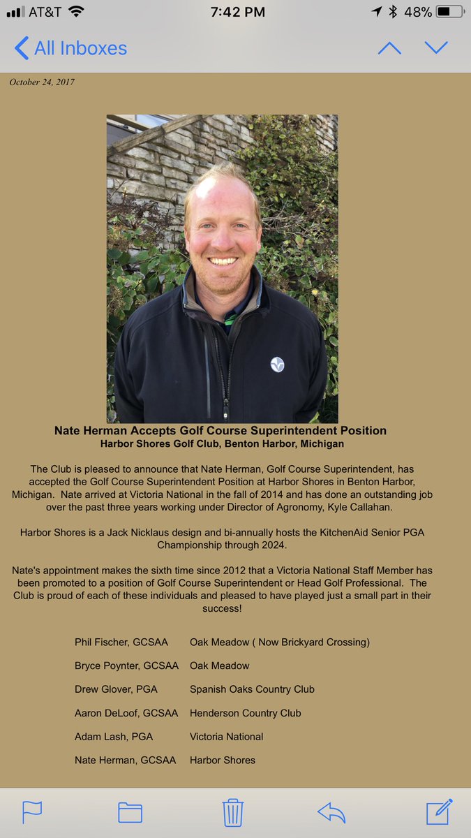 callahan_kyle's tweet photo. @herman_nate congrats on the new position &amp; know the @VNGCMAINT team will be there anytime you need us. #seniorpga #welldeserved #Congrats https://t.co/zK0gwVR6aL