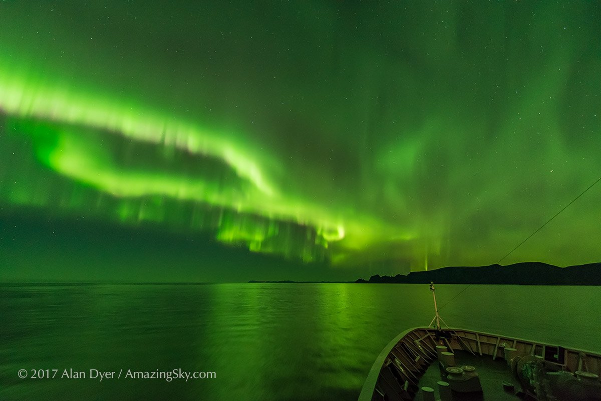 Wonderful aurora Tues nite from at sea on m/s Nordlys north of Tromsø, Norway. Our Road Scholar tour group is very happy! <a href="/roadscholarorg/">Road Scholar</a>