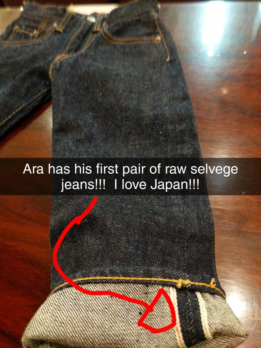 jayele72's tweet image. Jay + Japan = Ara's first pair of raw selvege jeans!!!