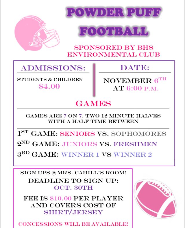 Sign ups are outside Cahill’s room!!!! 💓🏈