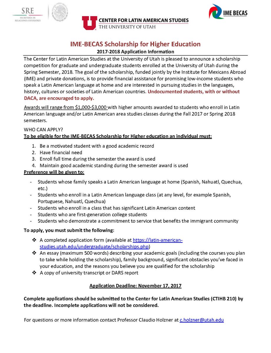 UofUDreamCenter's tweet photo. Hey @UUtah Dreamers &amp; Allies, check out this scholarship opp for undergraduate &amp; graduate Dreamers. Deadline: Nov 17 https://t.co/rlSnWquPre https://t.co/sgMLrR7txP