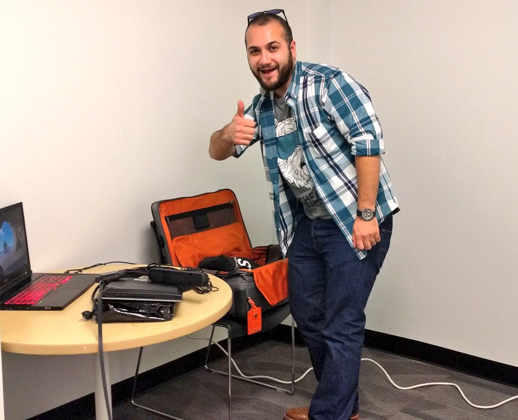 stonedrew's tweet photo. The @esidevr @Meetup is under way, and demo setup! Thanks to @NuWestGroup for hosting us! @dogheadsims @TheVRCEO @Tony_MF_Dodge https://t.co/RXtMhGYIBO