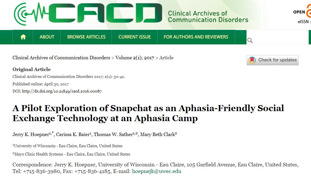 wespeechies's tweet photo. Additionally, my good friend and colleague and newly-Twittered @hoepner_jerry led a paper on Snapchate at #Aphasiacamp   #Wespeechies https://t.co/xXrtm3E2NK
