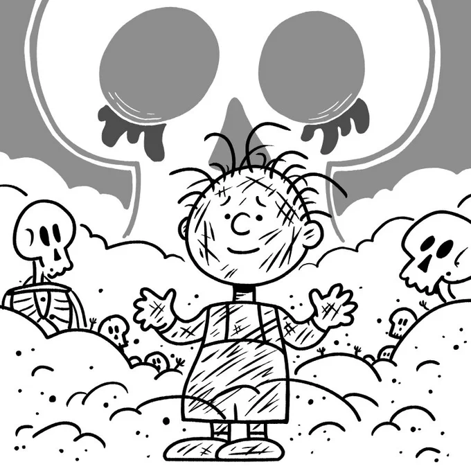 A scene from my favorite Peanuts holiday special, where Pig-Pen raises the dead.

Day 18 - Filthy #Inktober #inktober2017 