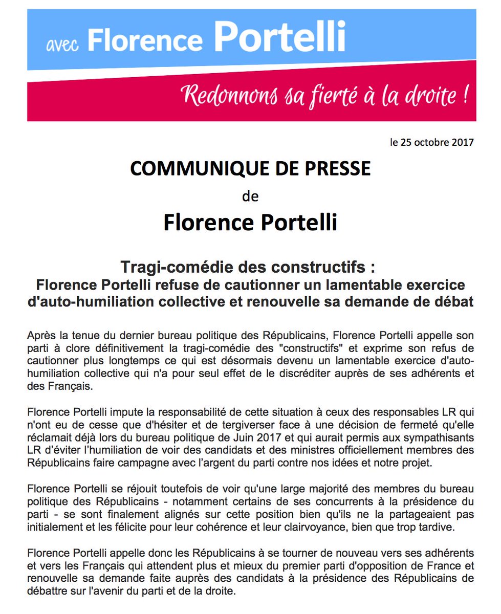 FloPortelli's tweet image. Les Républicains : je refuse de cautionner un lamentable exercice d'auto-humiliation collective.

Tournons la page et débattons enfin !