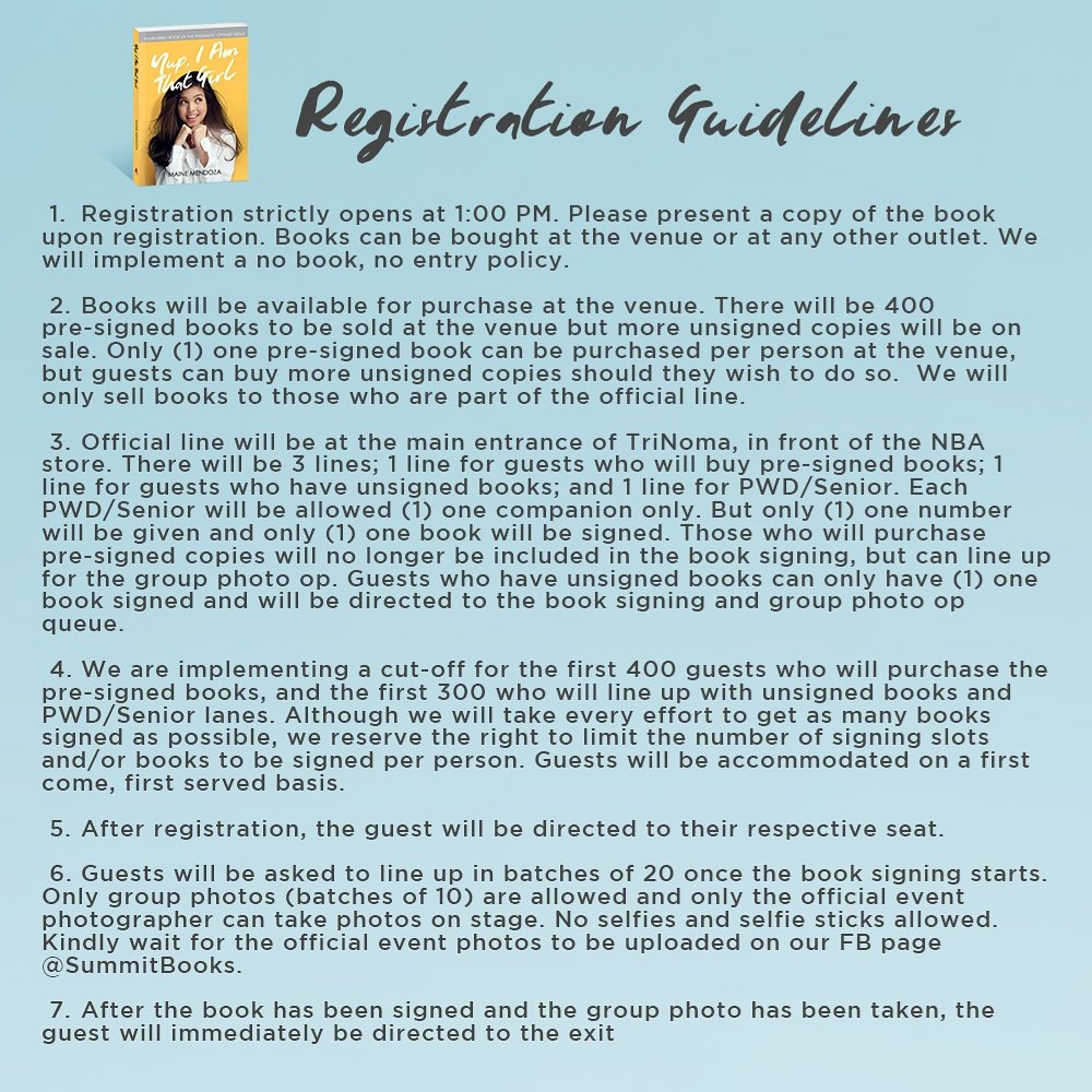 Please note of the official guidelines to the #YupIAmThatGirl book launch! #SummitBooks