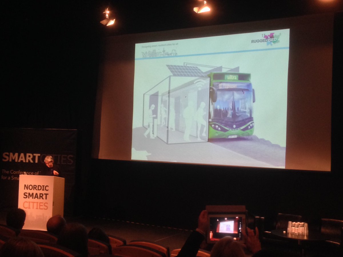 MichaeldeLange's tweet photo. Major of Umeå showcasing concept idea @Ruggedised operating electric busses during cold weather. Curious to see how this will fit into the city landscape #nsc17 https://t.co/sYrQaA3NFJ