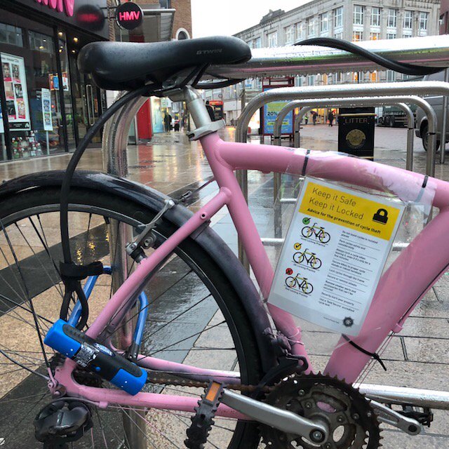 PSNIBelfast's tweet photo. Good morning from Central NPT.  Keep a look out for the #pinkbicycle today. Lock and secure your bicycles correctly.
#keepingpeoplesafe https://t.co/e92wvcPe5F