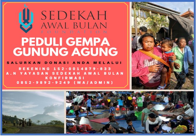 Alhamdulillah, donasi dari para donatur sudah kami salurkan untuk peduli gunung agung bali melalui <a href="/daqu_makassar/">PPPA DaQU Makassar</a> semoga berkah. Amin