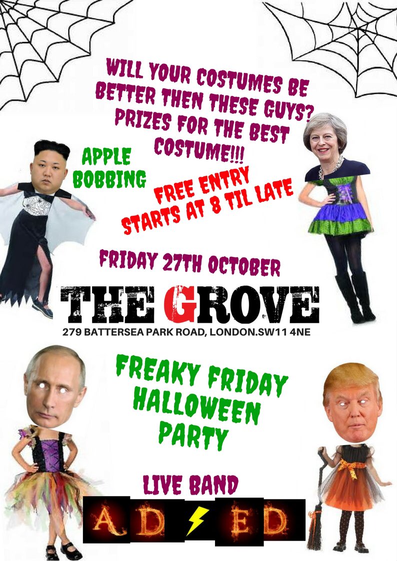 Grove_Bar's tweet photo. #FREAKYFRIDAY #halloweenPARTY THIS FRIDAY!!! 
FREE SHOTS FREE ENTRY AND PRIZES! 
LIVE BAND *AD⚡️ED #Battersea #wandsworth @WandsworthRadio https://t.co/JSltti4Hyb