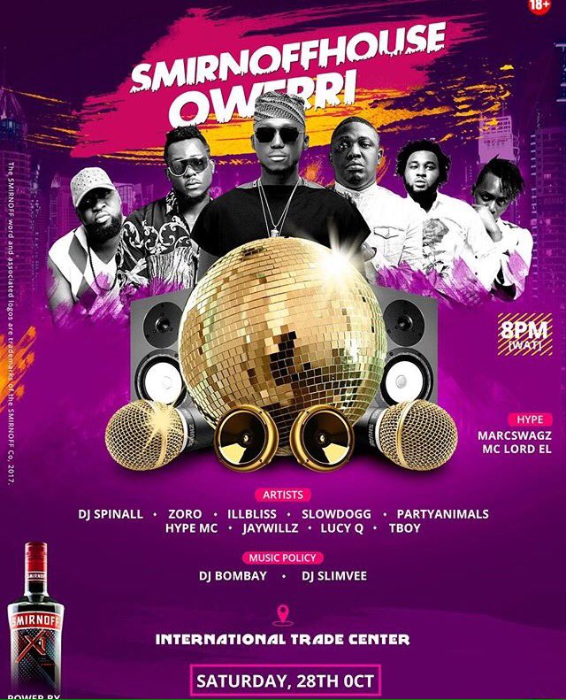 DJRainOfficial's tweet photo. Owerri!!!! Smirnoff house shuts down the city this weekend #SatOct28th LACE UP YOUR KICKS!!! History in disguise 🙌 https://t.co/R9Io8t05Pu