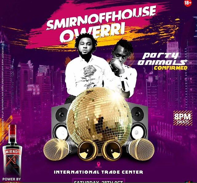 DJRainOfficial's tweet photo. Owerri!!!! Smirnoff house shuts down the city this weekend #SatOct28th LACE UP YOUR KICKS!!! History in disguise 🙌 https://t.co/R9Io8t05Pu