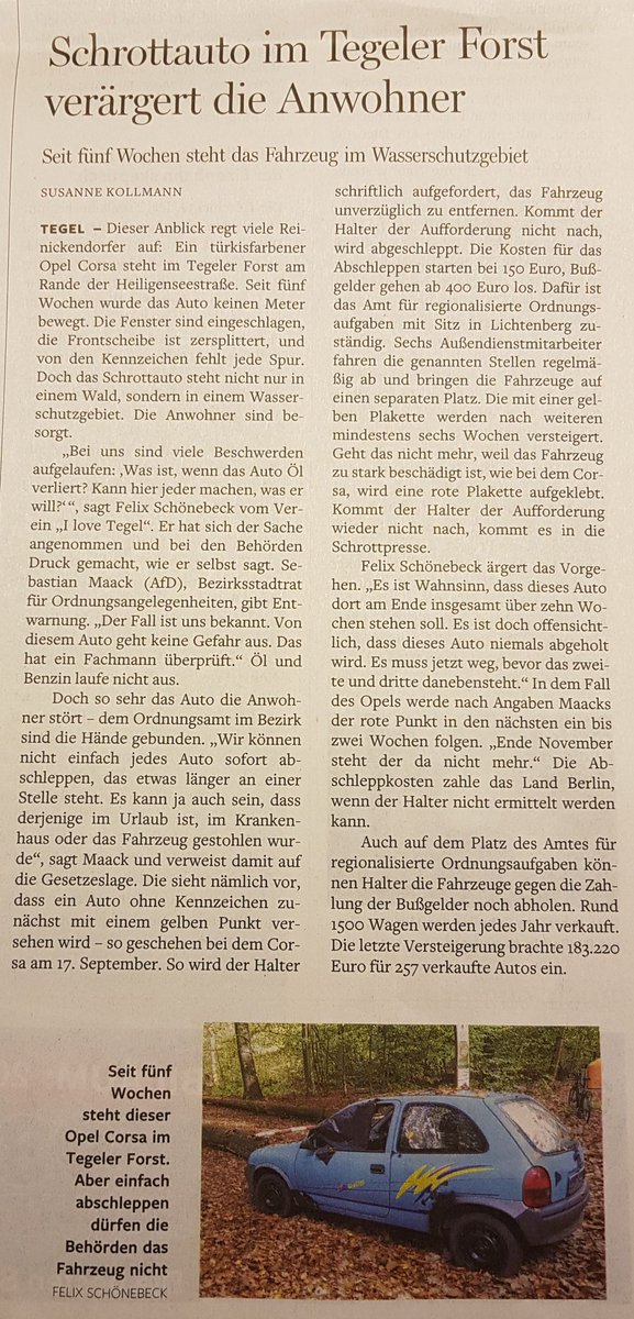 ilovetegel's tweet photo. #Schrottauto soll 3 Monate im #Wasserschutzgebiet in #Tegel stehen? #Ordnungsamt angeblich machtlos. Unfassbar! #Berlin @morgenpost @su_koll https://t.co/PfKm2RL8Vw