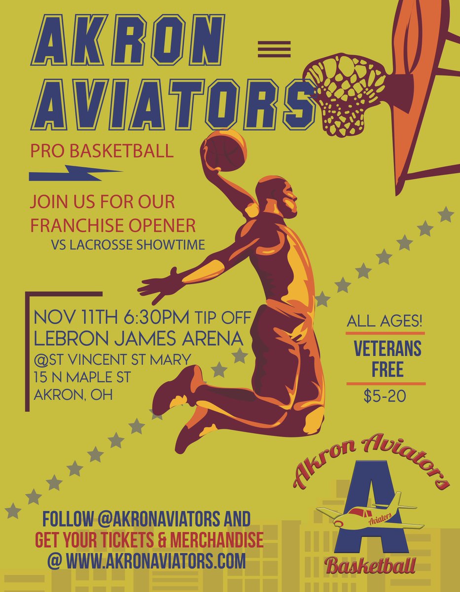 Join the Akron Aviators for our Franchise Opener Sat. Nov. 11th at the LeBron James Arena! Grab your tickets Now at AkronAviators.com
