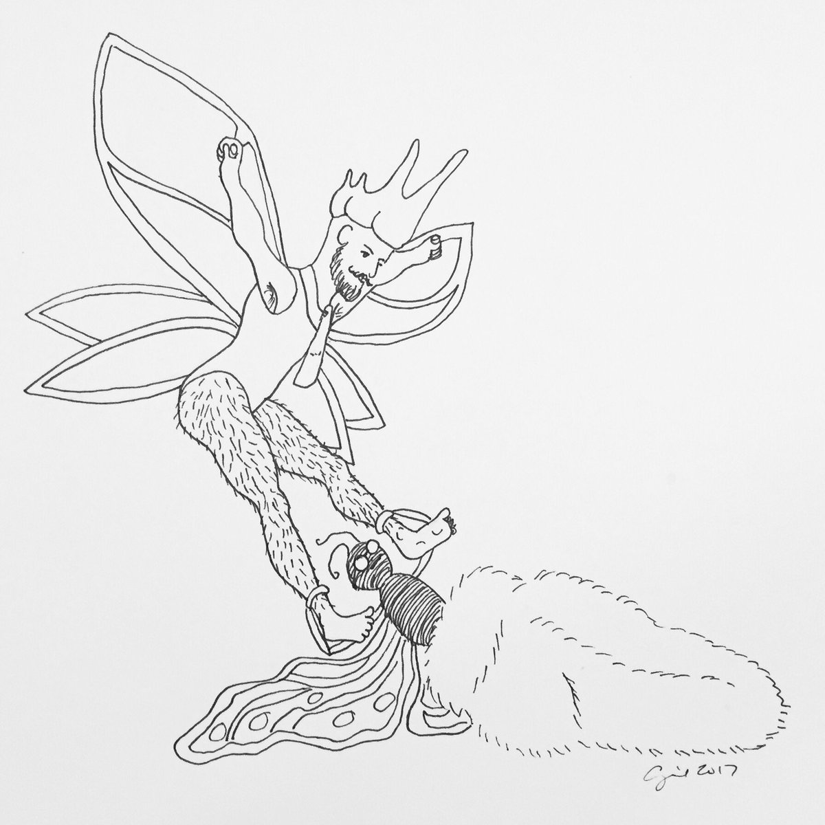 CupidOjala's tweet photo. “True Friends,” 2017, pigma pen on paper, 9x12in. #Queer #transgender #metamorphosis #friends #wings #fairy #butterfly #CUNextTuesday https://t.co/Ia7yVPw0Z4