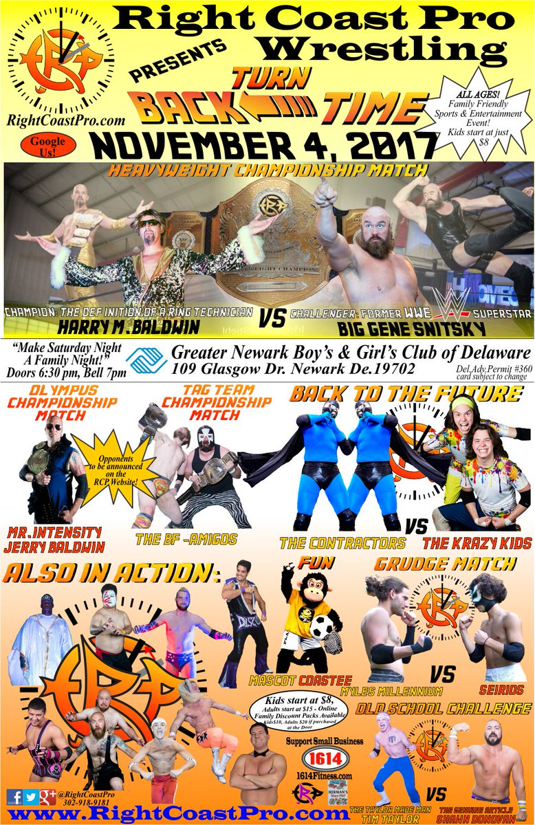 rightcoastpro's tweet photo. Have your family join our family for a great night out at Right Coast Pro Wrestling’s ‘Back in Time’ Event #Delaware https://t.co/ZnFA8Ymbiz https://t.co/jj73gxE2YF