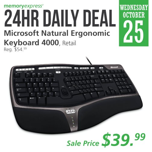 MemoryExpress's tweet photo. #24hrDailyDeal: Get the @Microsoft Natural Ergonomic Keyboard 4000 today for only $39.99! #HealthyComputing
https://t.co/3McDUg2YOH https://t.co/mnWwIXtOR2