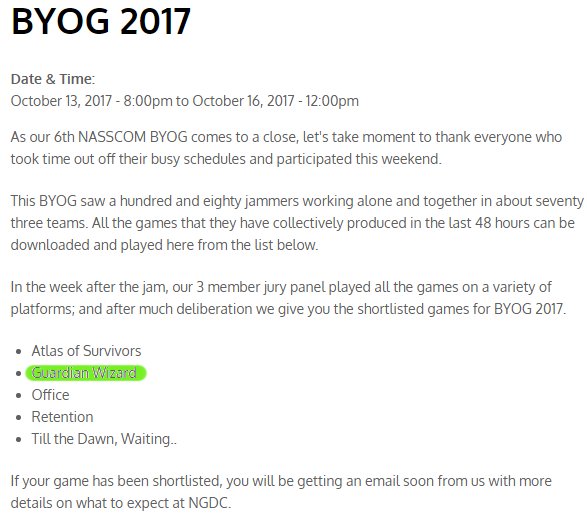 LazyCouchStudio's tweet photo. Hurray! Our game 'Guardian Wizard' got shortlisted for BYOG 2017. Still the journey is yet to conclude. Looking forward to #NasscomGameDeveloperConference #Unite2017India #BYOG

https://t.co/Tz2O6xSPCi https://t.co/zde0ySlczx