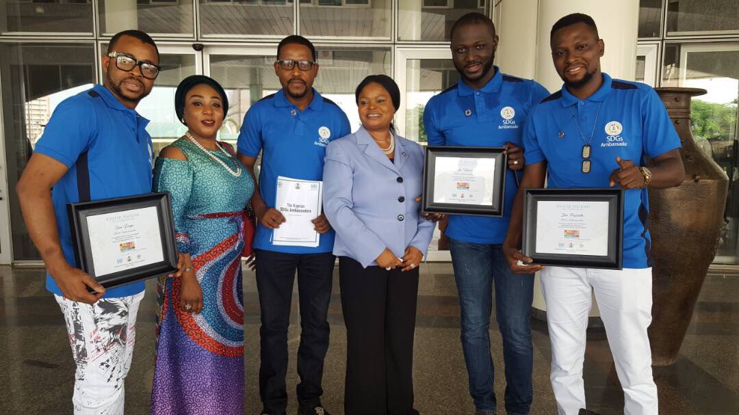ossap_sdgs's tweet photo. HE @Adejoke_O_A with SDG Ambassadors @sanidanja @yakubumohammed_ @uzeeusman #Action4SDGNG #UNDAYNG https://t.co/SzAxcVnnIQ