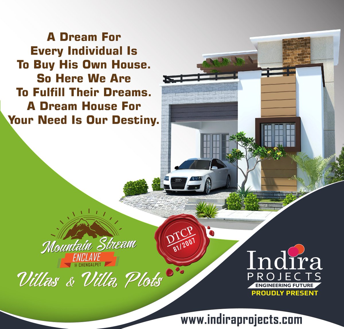 ProjectsIndira's tweet photo. A Dream For Every Individual Is to Buy His Own House". 
So Here we are to fulfill their dreams. A dream house for your need is our destiny. https://t.co/hdUOvi7WF6