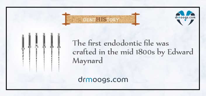 DrMoogs's tweet photo. The first endodontic file was crafted in the mid-1800s by Edward Maynard by notching round wires at first from watch springs.
#dentalfacts https://t.co/v3qfEGV34H