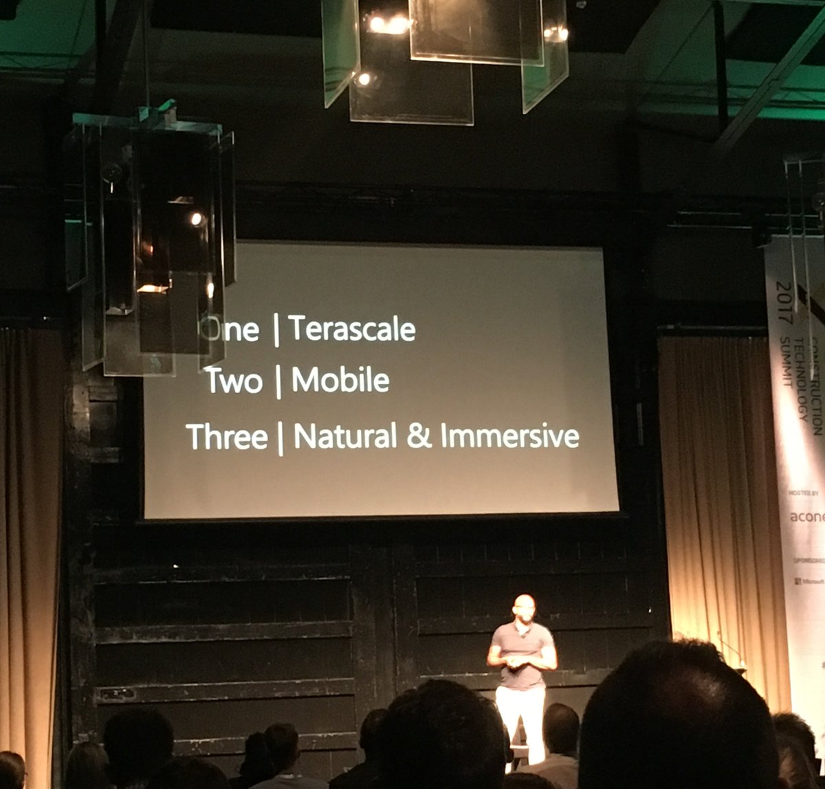ConTechSummit's tweet photo. Lawrence Crumpton takes to the stage to showcase the @Hololens from @Microsoft and its applications in #ConTech #CTS2017 https://t.co/yhRBaUGH32