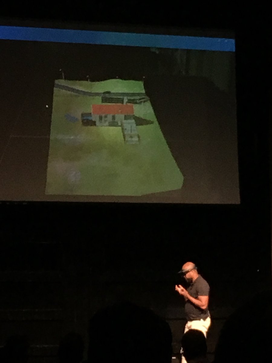 ConTechSummit's tweet photo. Lawrence demonstrating the @HoloLens - big screen showing the audience what is capable in real time #CTS2017 https://t.co/yBNHwMKeLy