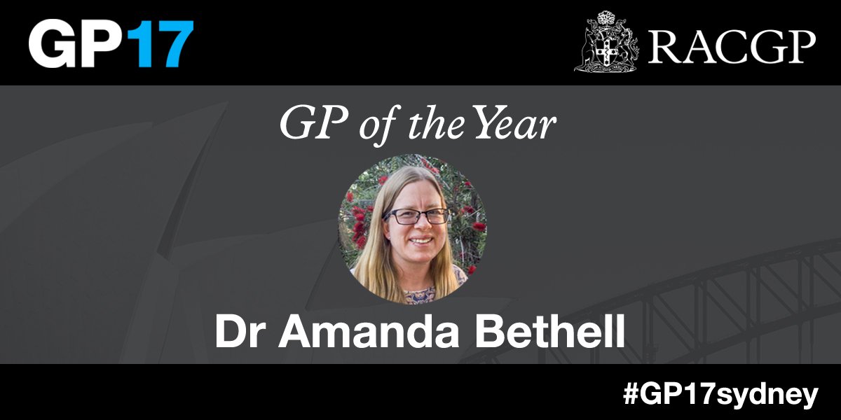 RACGP's tweet photo. Port Augusta GP Dr Amanda Bethell named 2017 General Practitioner of the Year https://t.co/pO889CFVvQ #GP17sydney https://t.co/nuoqY5z0D8