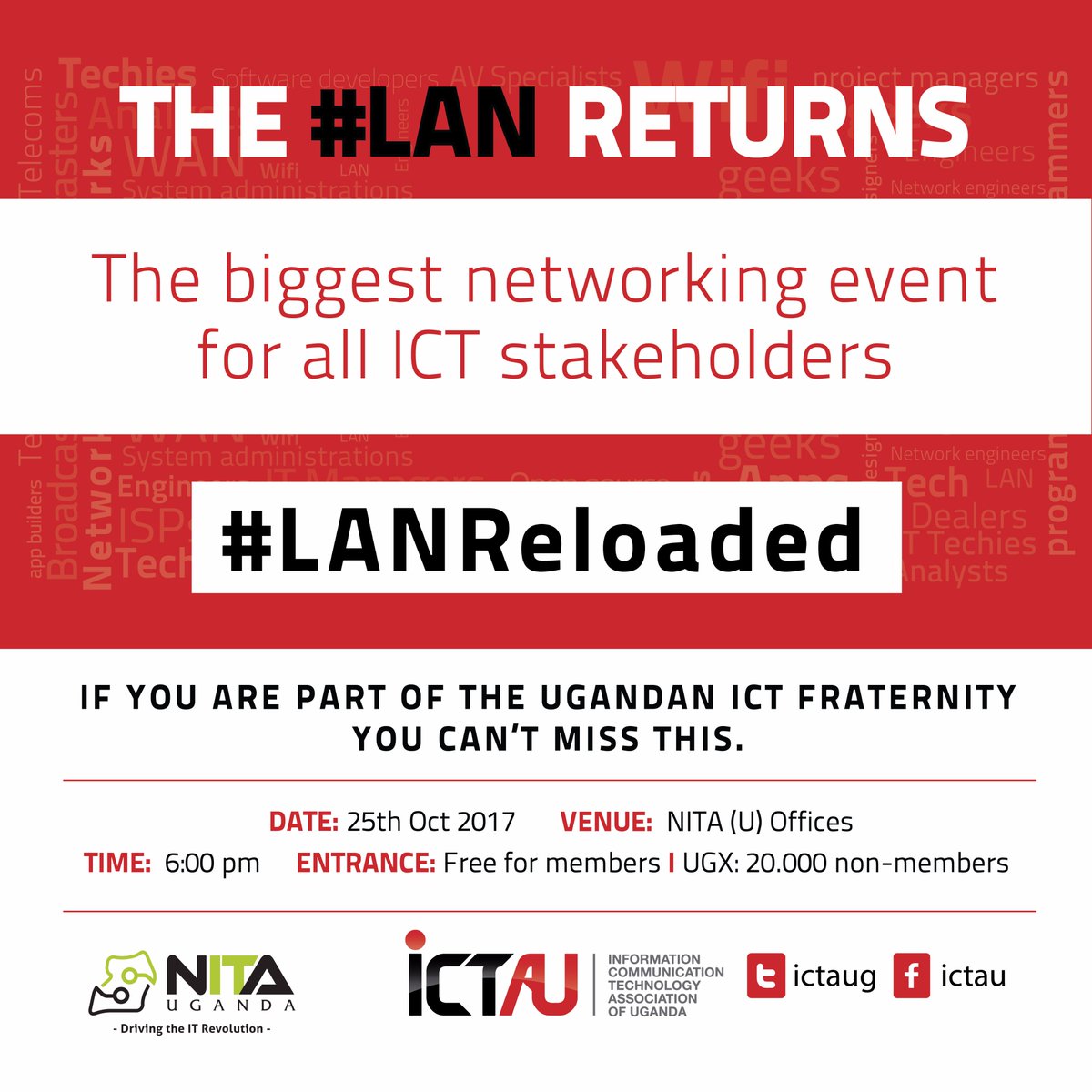 BoazShani's tweet photo. Happening today - the event where all techies meet - @ICTAUg #LANReloded @albertmuc @skaheru @NITAUganda1 @NITAUgandaED @MoICT_Ug @tmsruge https://t.co/bfVOtBhBWA